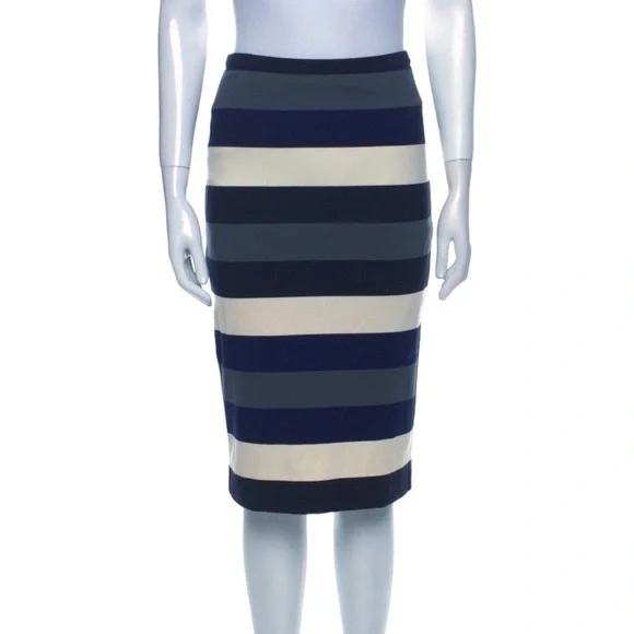 Max Mara Striped Knee Length Straight Pencil Skirt Blue Cream Size XS